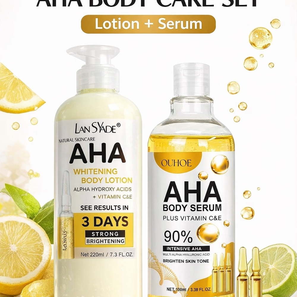LANEYADE AHA Whitening Body Lotion and OUHOE AHA Body Serum Set
